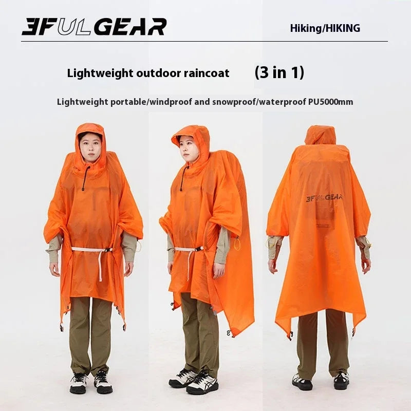 3F UL GEAR 3 In 1 Ultralight Hiking Raincoat Camping Poncho Tarp Outdoor Awning Travel Rain Coats 15D Silicone Rain Jacket Cover