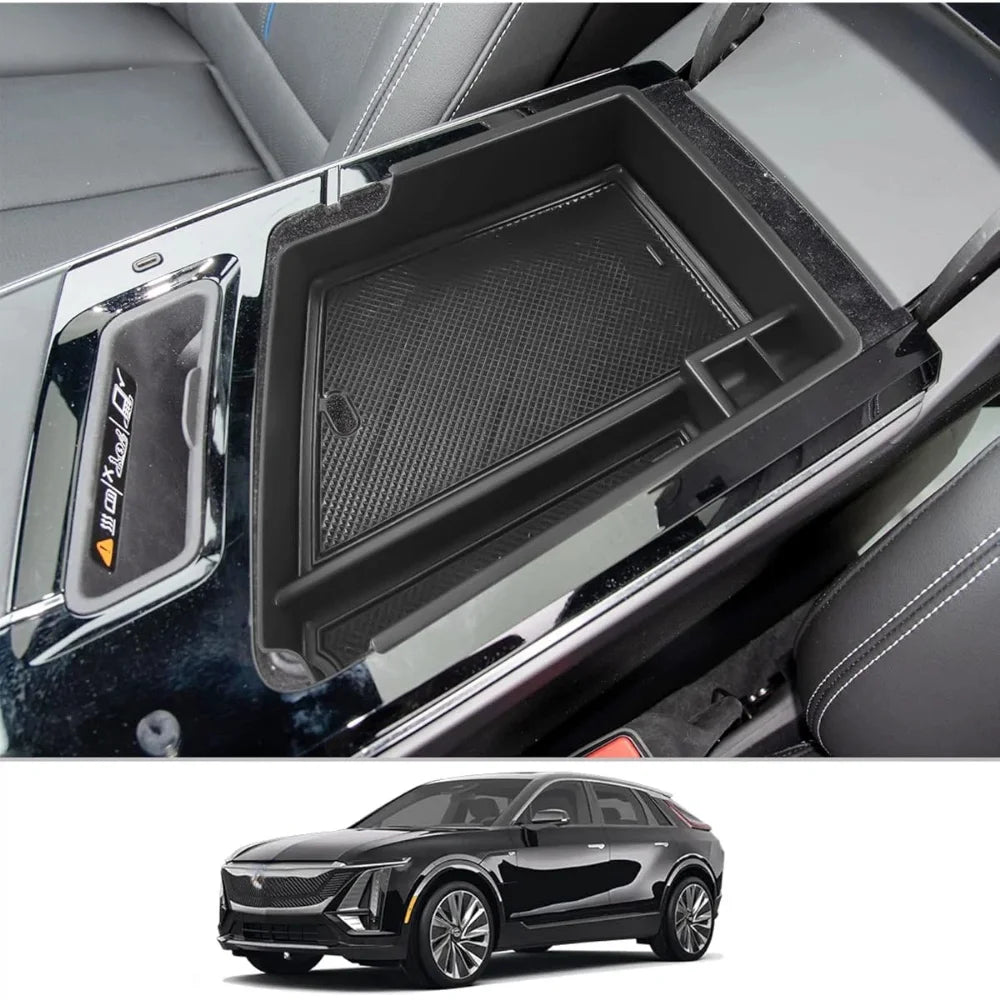 For Cadillac Lyriq 2023-2025 Center Console Tray Armrest Divider Durable ABS Black Functional Storage Box Car Accessories