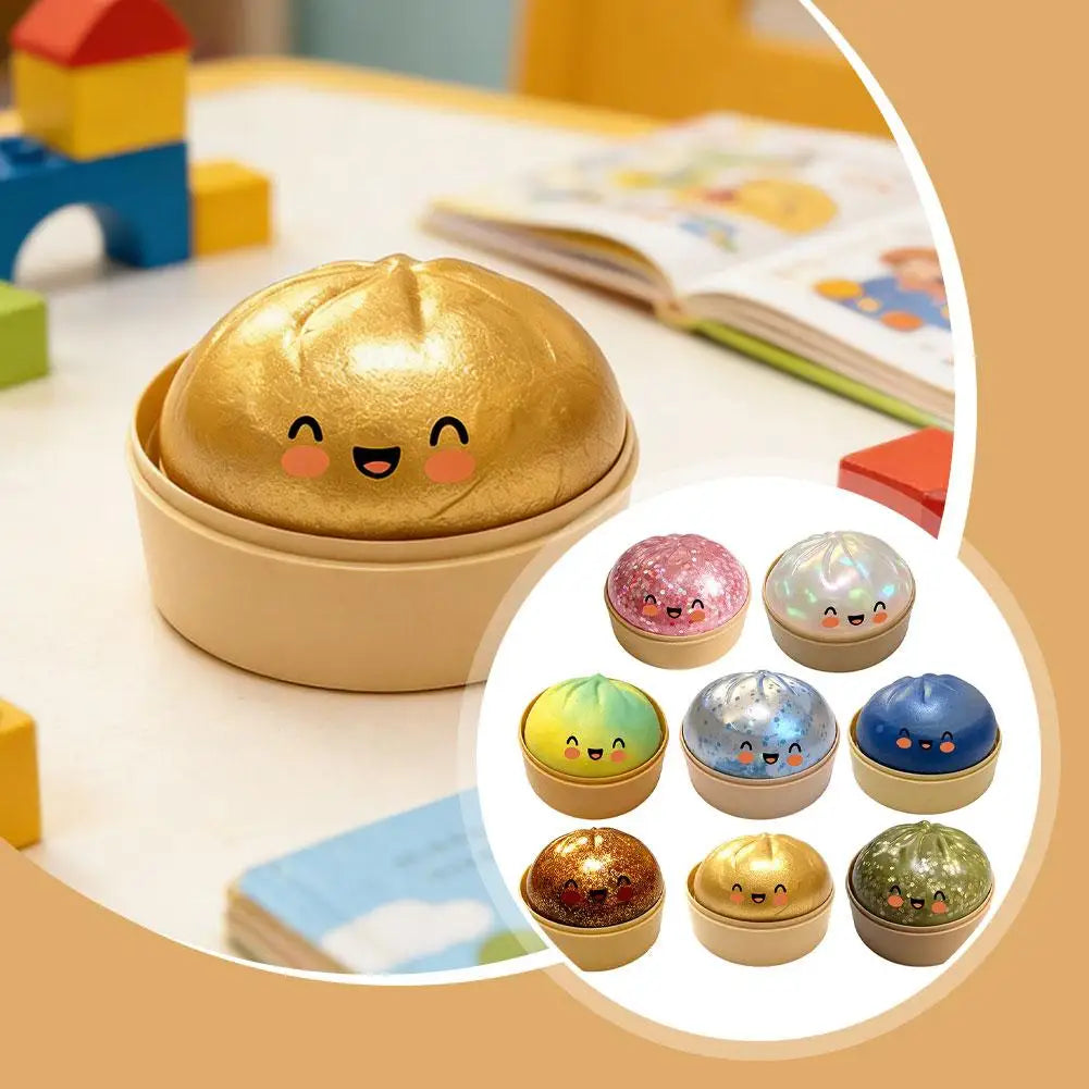 Cute Glitter Giant Bun Squeeze Fidget Toy, Realistic Slow Rising Decompression Ball with Steamer, Soft Stress Relief Toy