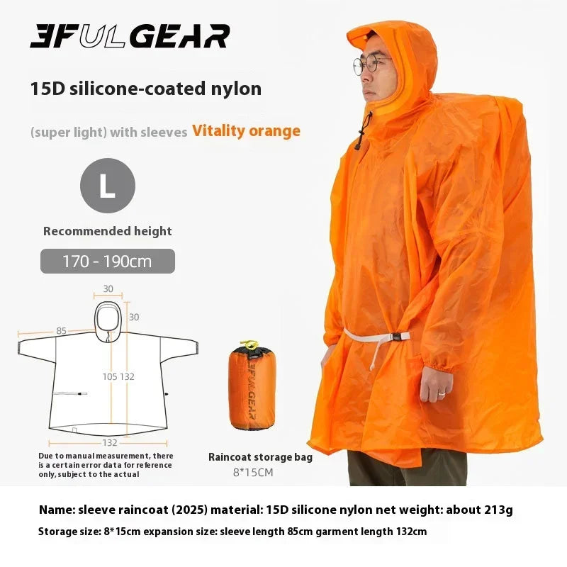 3F UL GEAR Sleeve Raincoat Outdoor Ultralight 15D/20D/220T Nylon Rain Jacket Waterproof Cycling Hiking Jackets Poncho Raincoat