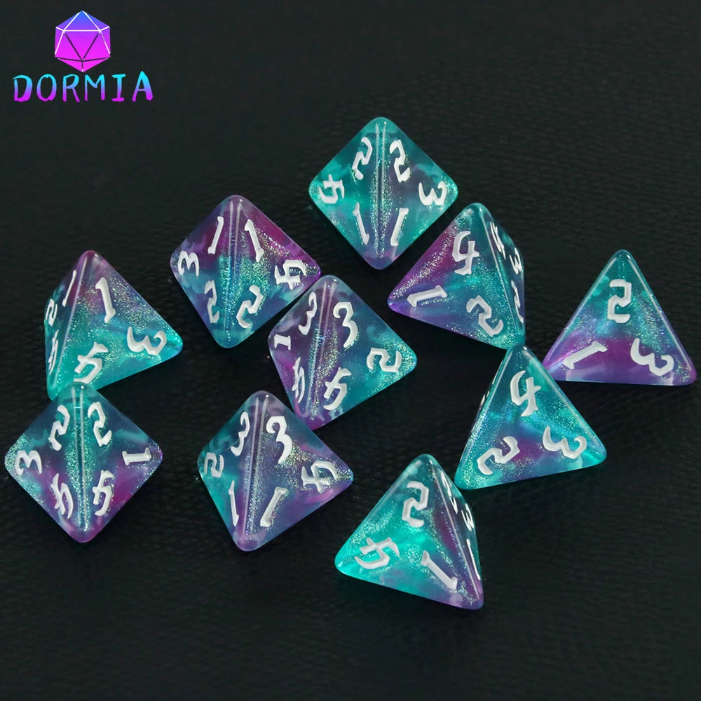 D4 Mixed Colours Polyhedral Dice High Quality 4 Sided Colourful Glitter Dice for Math Teaching Playing Tabletop Games