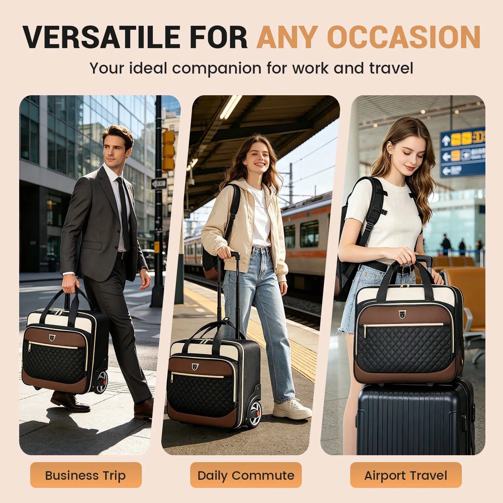18 inch Travel Rolling Laptop Bag Wheeled Luggage Business Boarding Laptop Bag Rolling Briefcase for Men & Women Waterproof