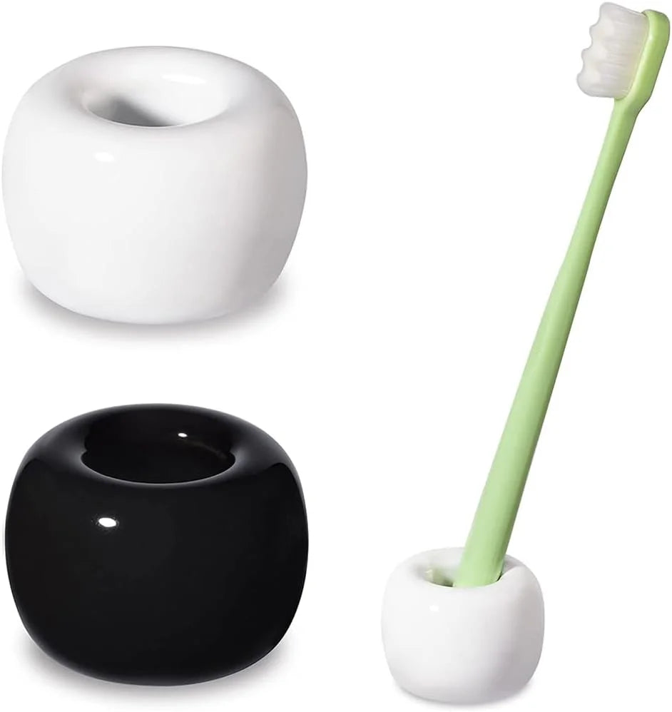 2 Pcs/Pack Mini Ceramic Handmade Toothbrush Holder Stand for Bathroom Vanity Countertops,Toothbrush Head and Office Pen Holder