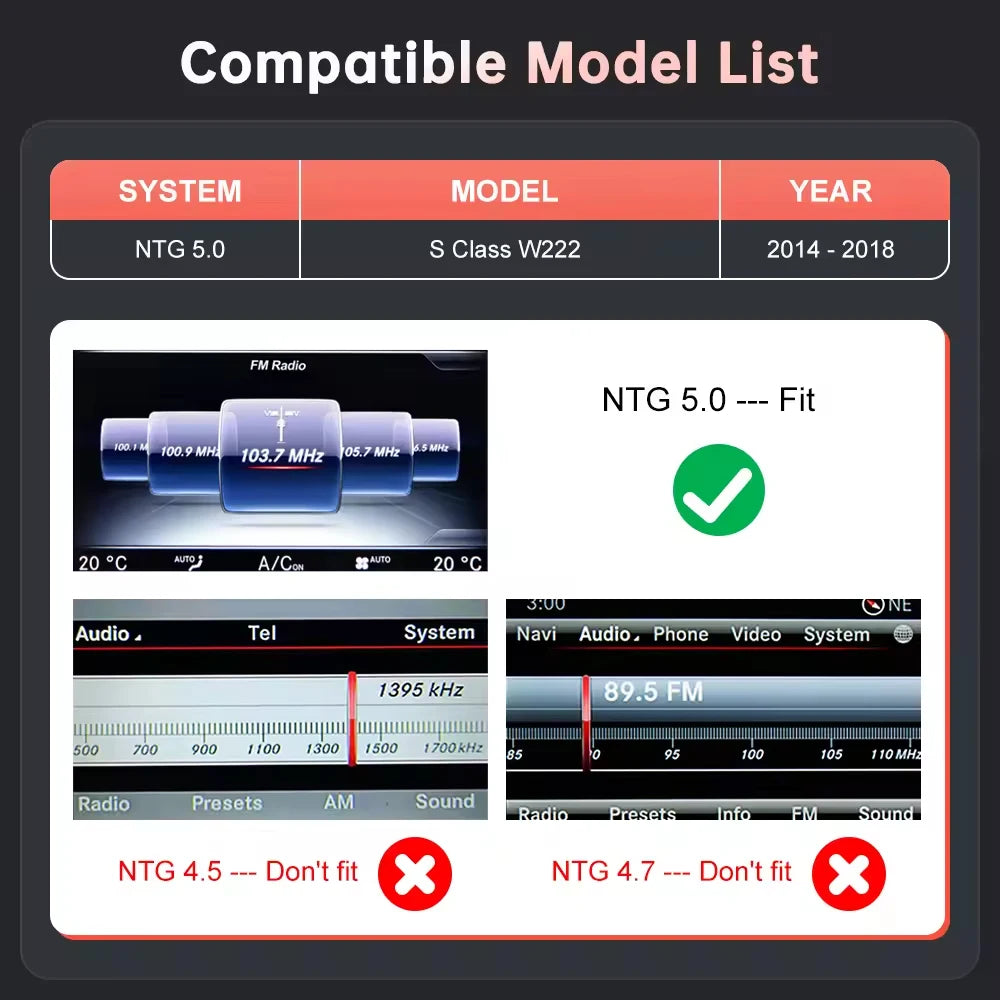 Wireless CarPlay Android Auto for Mercedes Benz S-Class W222 W217 2014-2018NTG5.0 with Support for camera functions Mirror Link