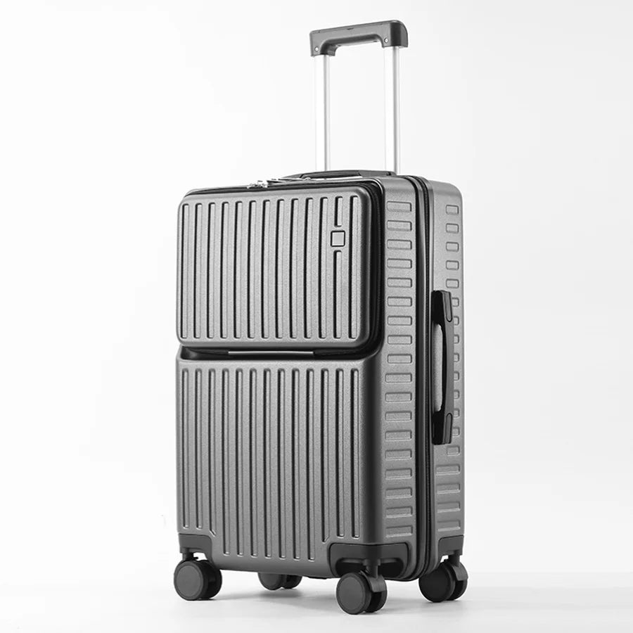 Front-Opening Carry-On Luggage Hidden Phone Holder Wet/Dry Compartment 20" ABS+PC Multi-functional Suitcase Cup Holder Side Hook