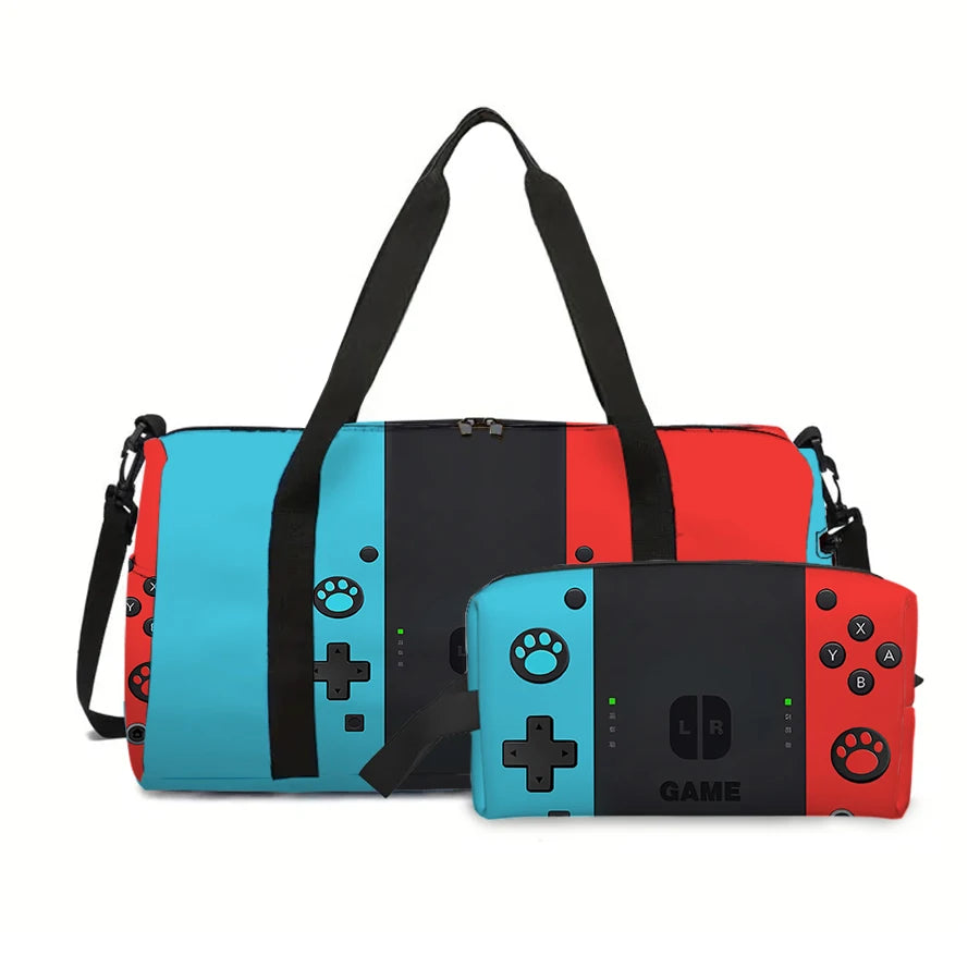 2 Pcs Games Console Large Capacity Travel Bag,Cosmetic Bag For Boys/Girls Best Gifts 2D Cartoon Leisure Durable Travel Duffels