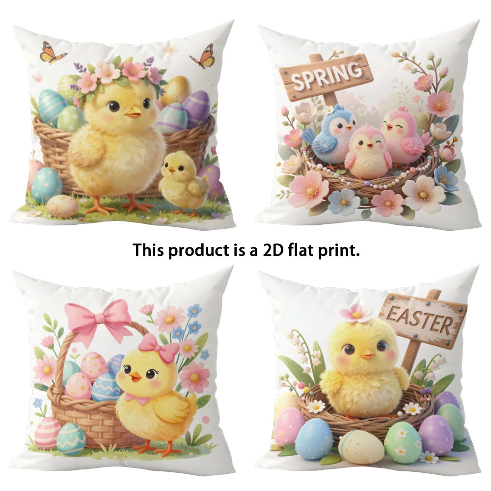 1/4PCS Easter Chicks and Spring Pillows Holiday, living room, sofa, bedroom, decorative cushion cover.