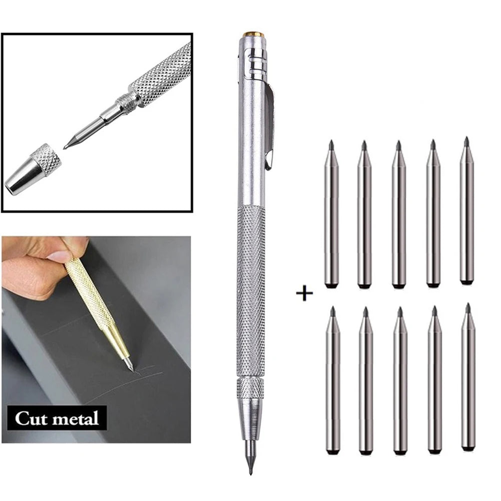 11PCS Scriber Pen Tungsten Carbide Tip Scriber Engraving Pen Marking Tip For Glass-Ceramic Metalworking Woodworking Hand Tools