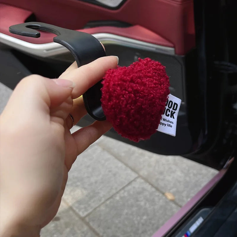 2Pcs Cute Seat Back Car Hook Love Heart Plush Universal Auto Headrest Clothes Handbag Hang Storage Organizers Hooks Holder