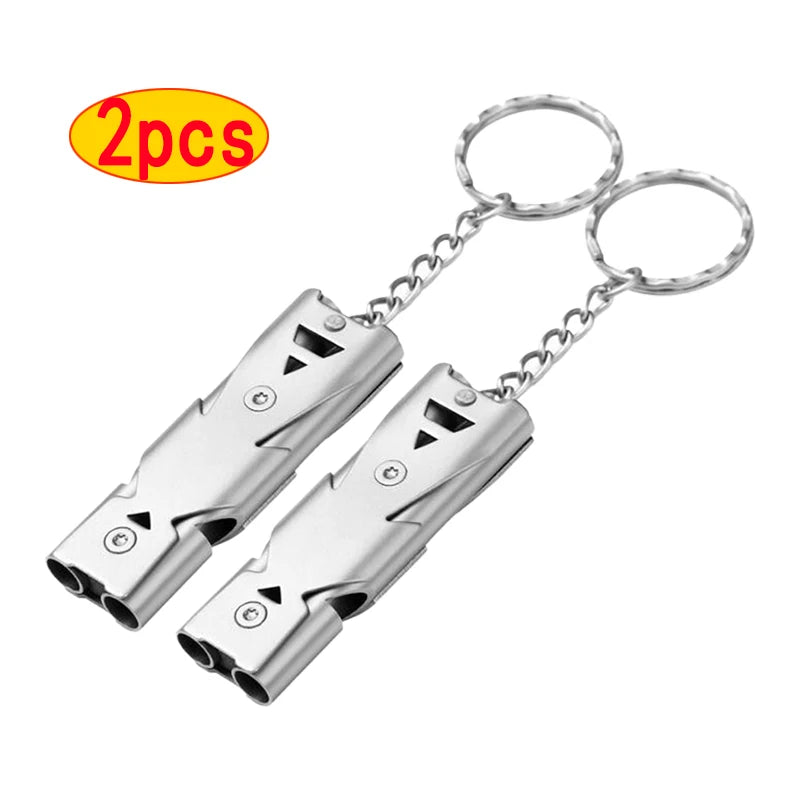 1/2pcs Double Pipe Whistle Pendant Keychain High Decibel Portable Outdoor Survival Emergency Camping Tool Multifunction 1PC