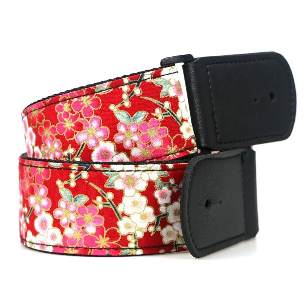 Vintage Guitar Strap Embroidered Print Red Crowned Crane Electric Guitar Belts Waves Ethnic Style Guitar Shoulder Belt Ukulele