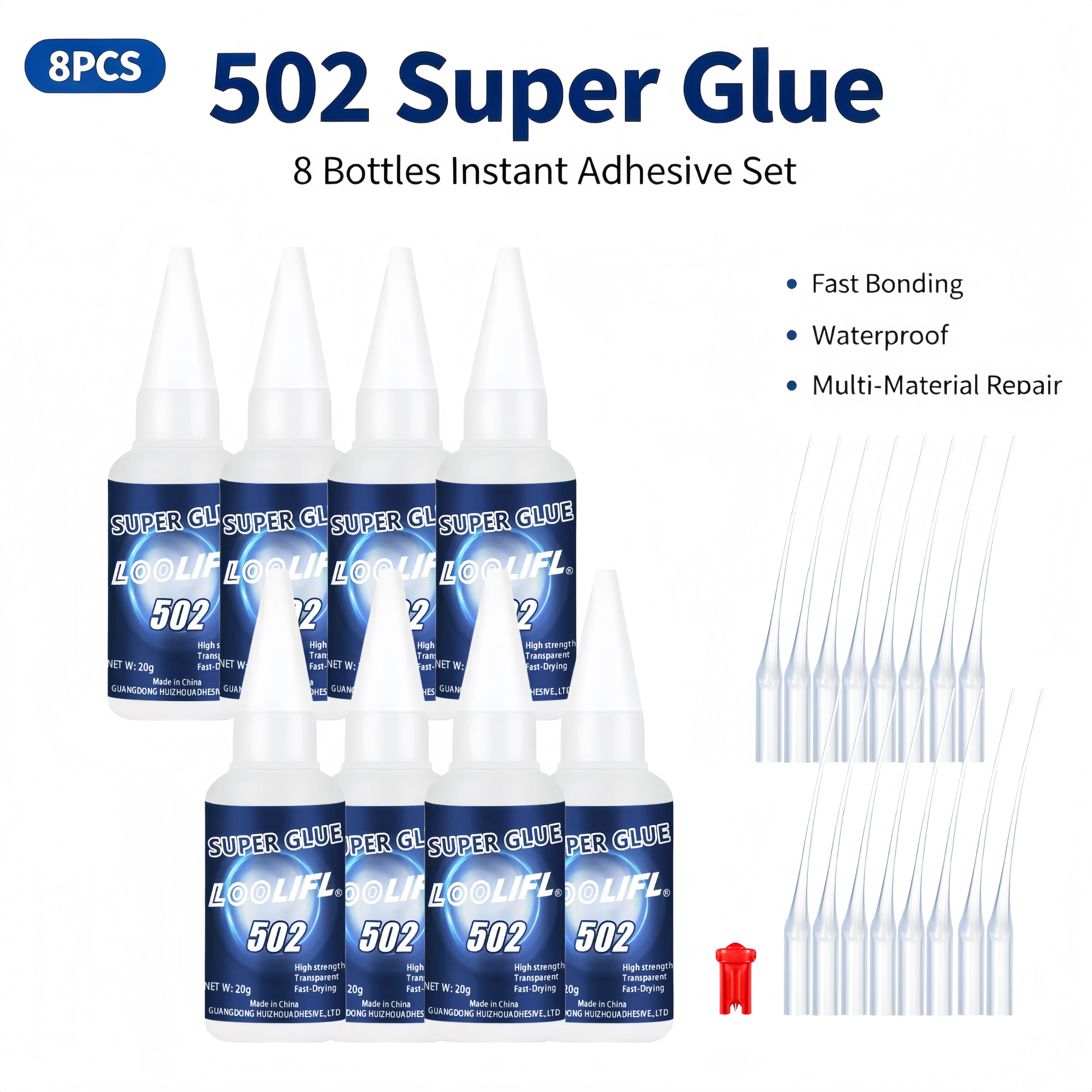 8PCS LOOLIFL 502 Super Glue 20g Strong Instant CA Adhesive Waterproof With Nozzles Metal Wood Glass Car DIY Craft Repair