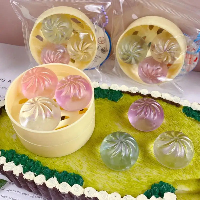 Mini Steamer Steamed Bun Squeezable Toys Set Squeeze Slow Rebound Relief Crystal Squishy Fidget Sensory Toy Party Favors Gifts