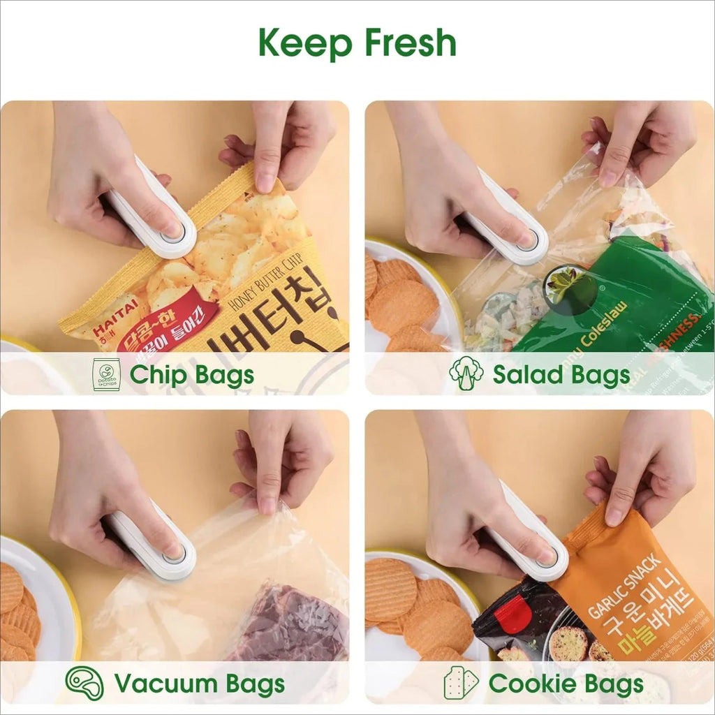 Portable Mini Sealer 2 in 1 Heat Sealer for Snacks Home Use Rechargeable Sealer Vacuum Sealer Snacks Plastic Bag Heat Sealer