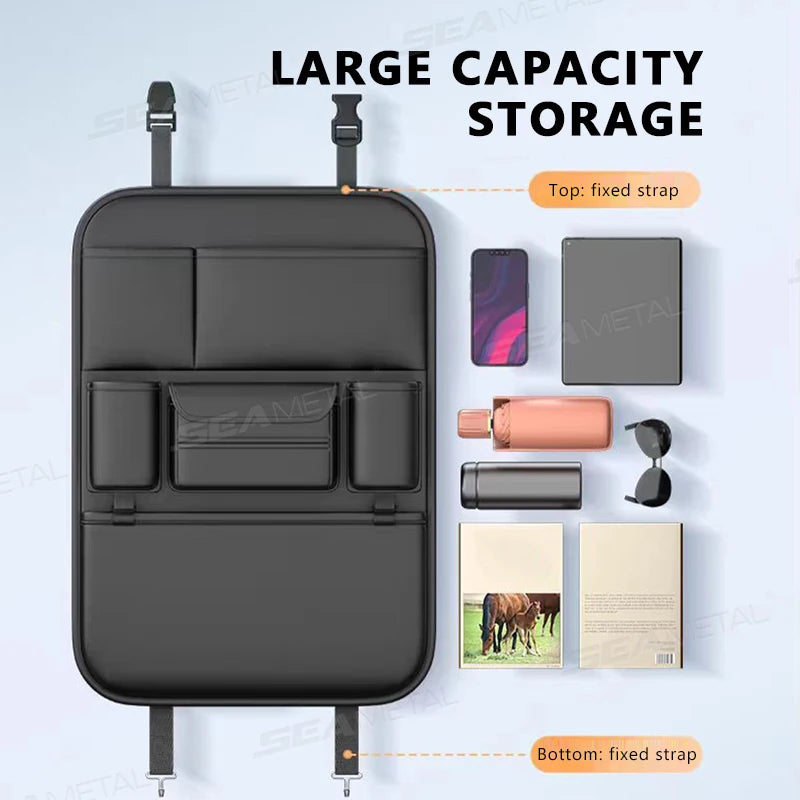 SEAMETAL High-Capacity Car Seat Back Storage Bag Anti Kick Pad Multi-Pocket Backseat Organizer Bag Hanging Car Storage Pocket