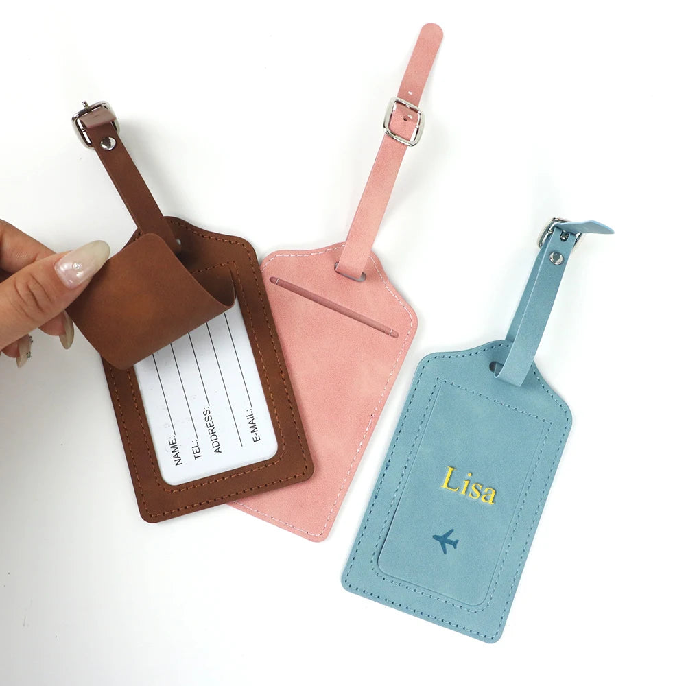 Customized Name PU Leather Name Tag Travel Anti-Loss Accessory Luggage Tag Leather Luggage Boarding Pass