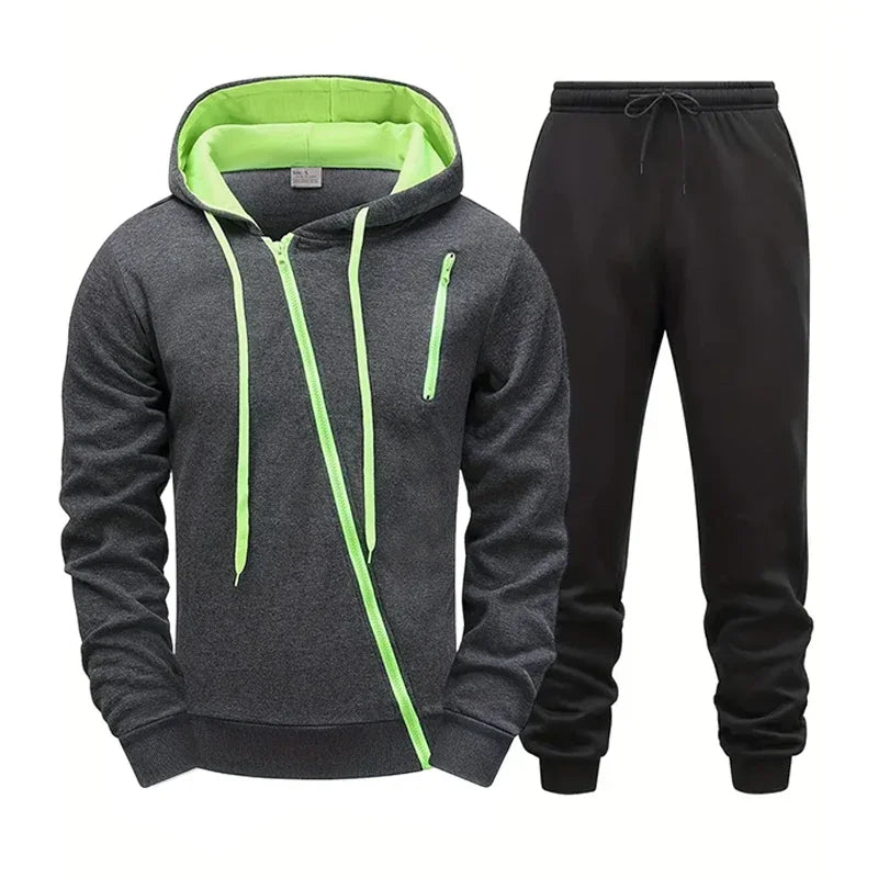 Men's Jacket Tracksuit Solid Color Casual Zipper Sweatshirts Coat Sports Jogging Hoodie Clothing Autumn Winter Single Tops Pants