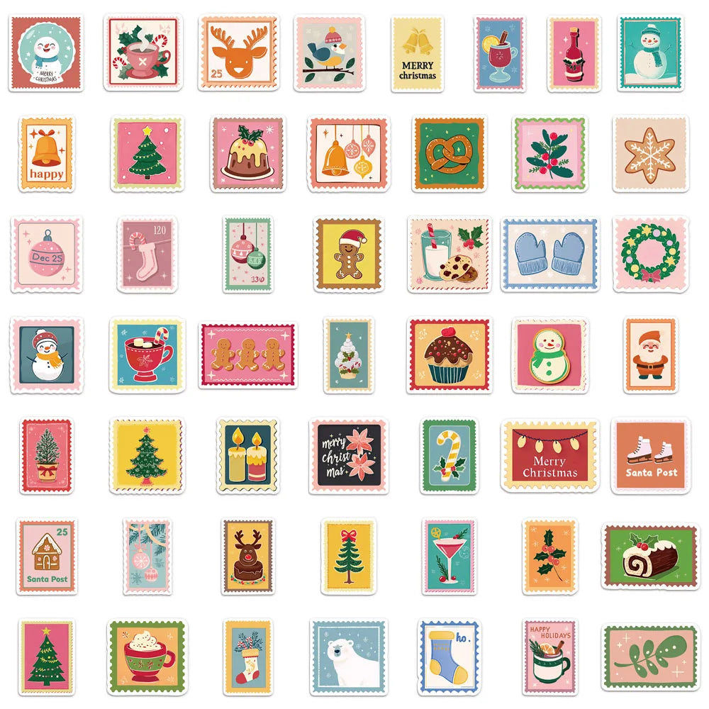50PCS Stamp Christmas Series Sticker Set DIY Phone Case Laptop Guitar Computer Decoration Waterproof Stickers