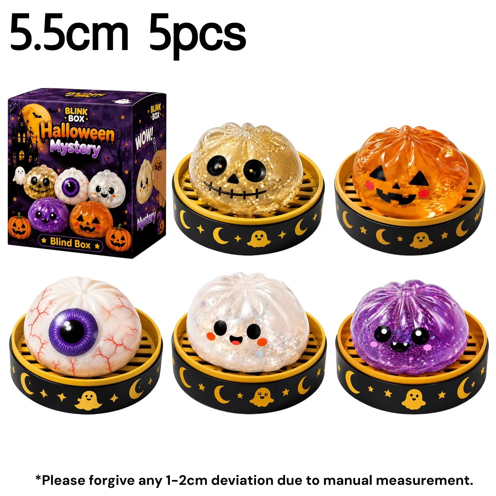 5.5cm/10cm Halloween Ghost Dumpling Pressure Squishies Slow Rising Stress Relief Fidget Toy for Kids Adults Anti-Anxiety Gift