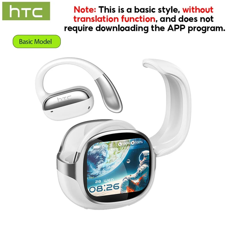 HTC NE58 Wireless Earphones Bluetooth LED Touch Screen AI Translate Earbuds HiFi Sound HD Call Headphones Bone Conduction