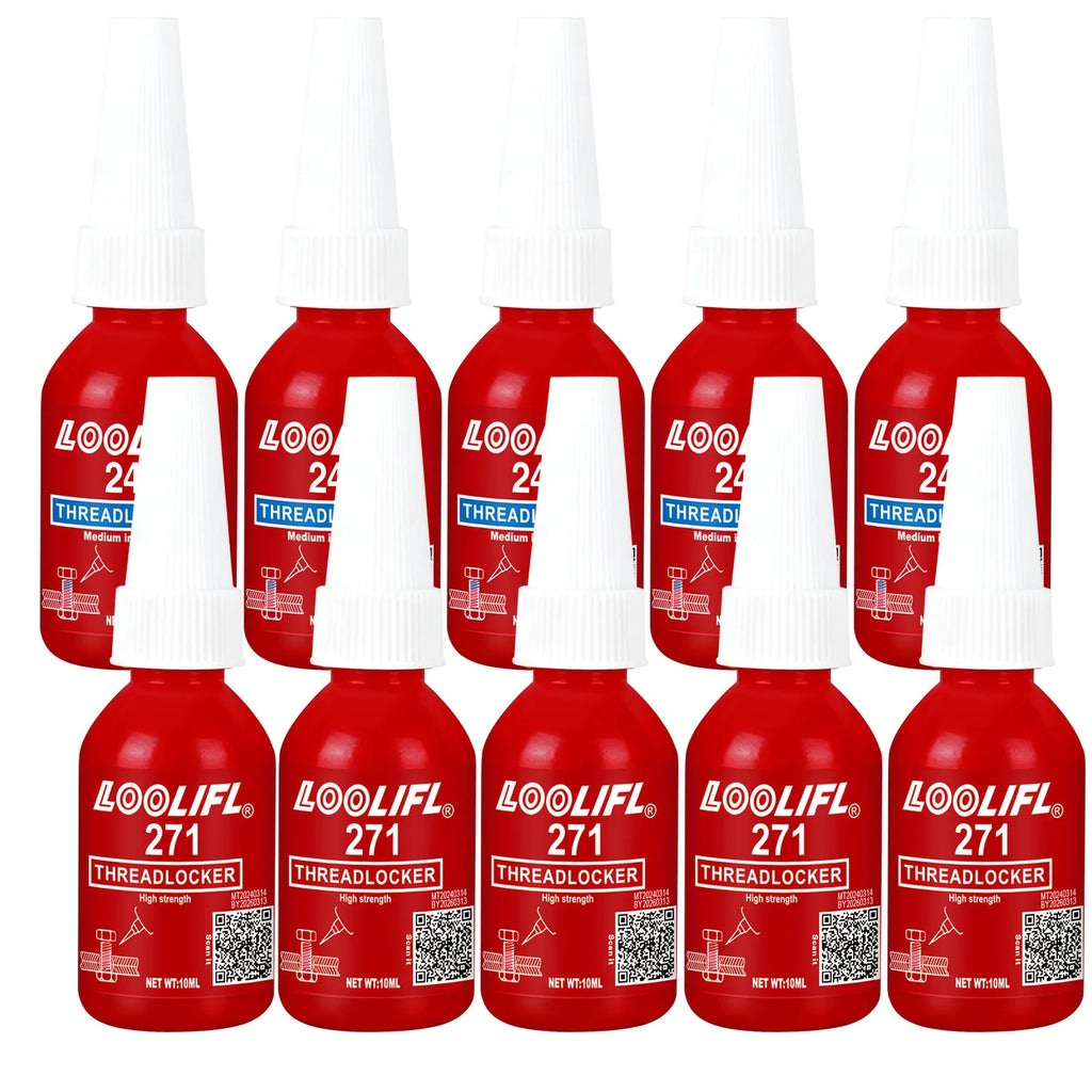 Large Package - Outdoor Portable Glue, Medium-Strength Anaerobic Removable Blue Glue, Oil-Resistant, Vibration-Resistant + High-Strength Red Permanent Screw-Locking Glue Combo, 10ml Capacity, Removable