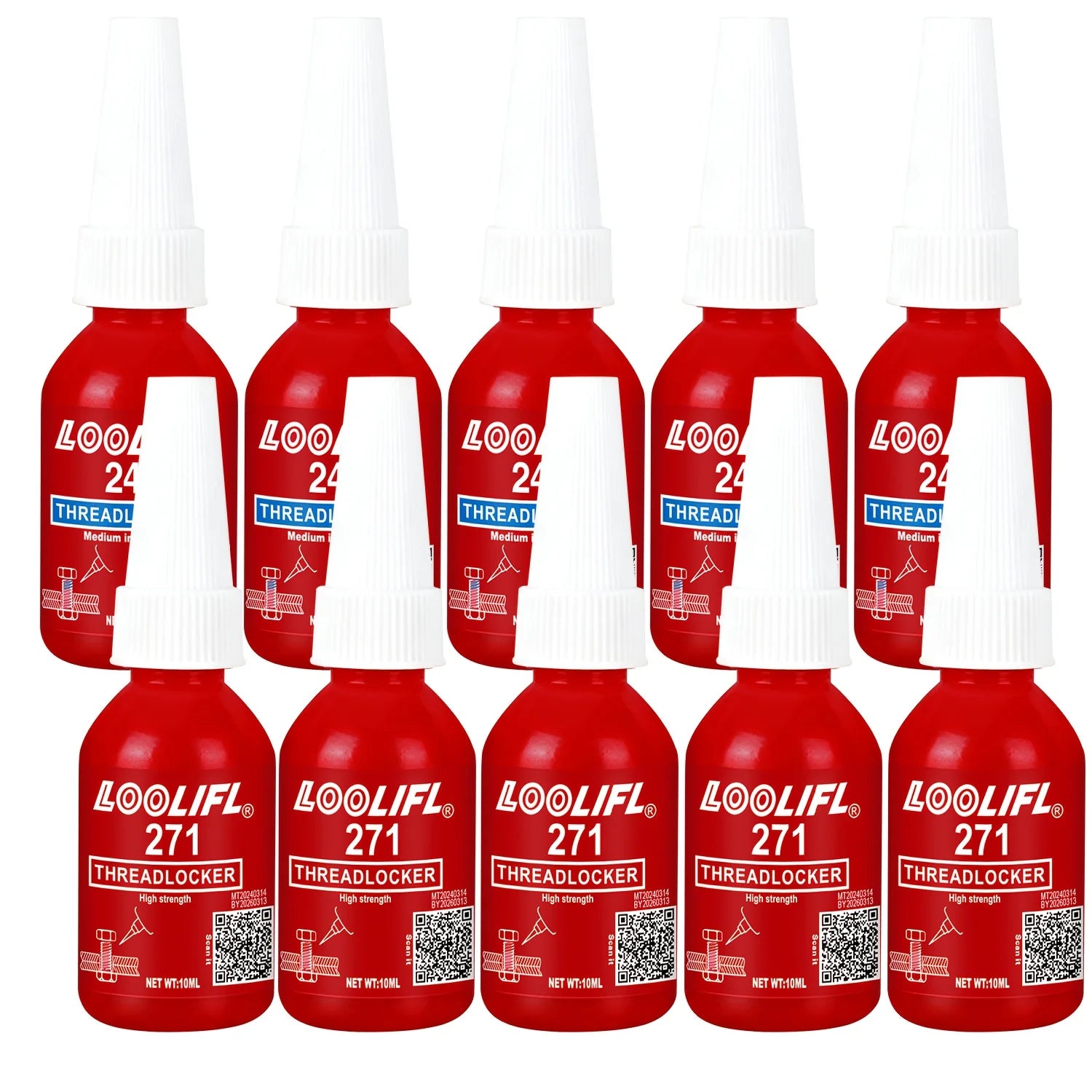 Large Package - Outdoor Portable Glue, Medium-Strength Anaerobic Removable Blue Glue, Oil-Resistant, Vibration-Resistant + High-Strength Red Permanent Screw-Locking Glue Combo, 10ml Capacity, Removable