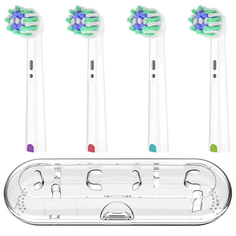 4pk Professional Cross Clean Replacement Brush Heads and Clear Toothbrush Travel Box Compatible with Oral B Electric Toothbrush