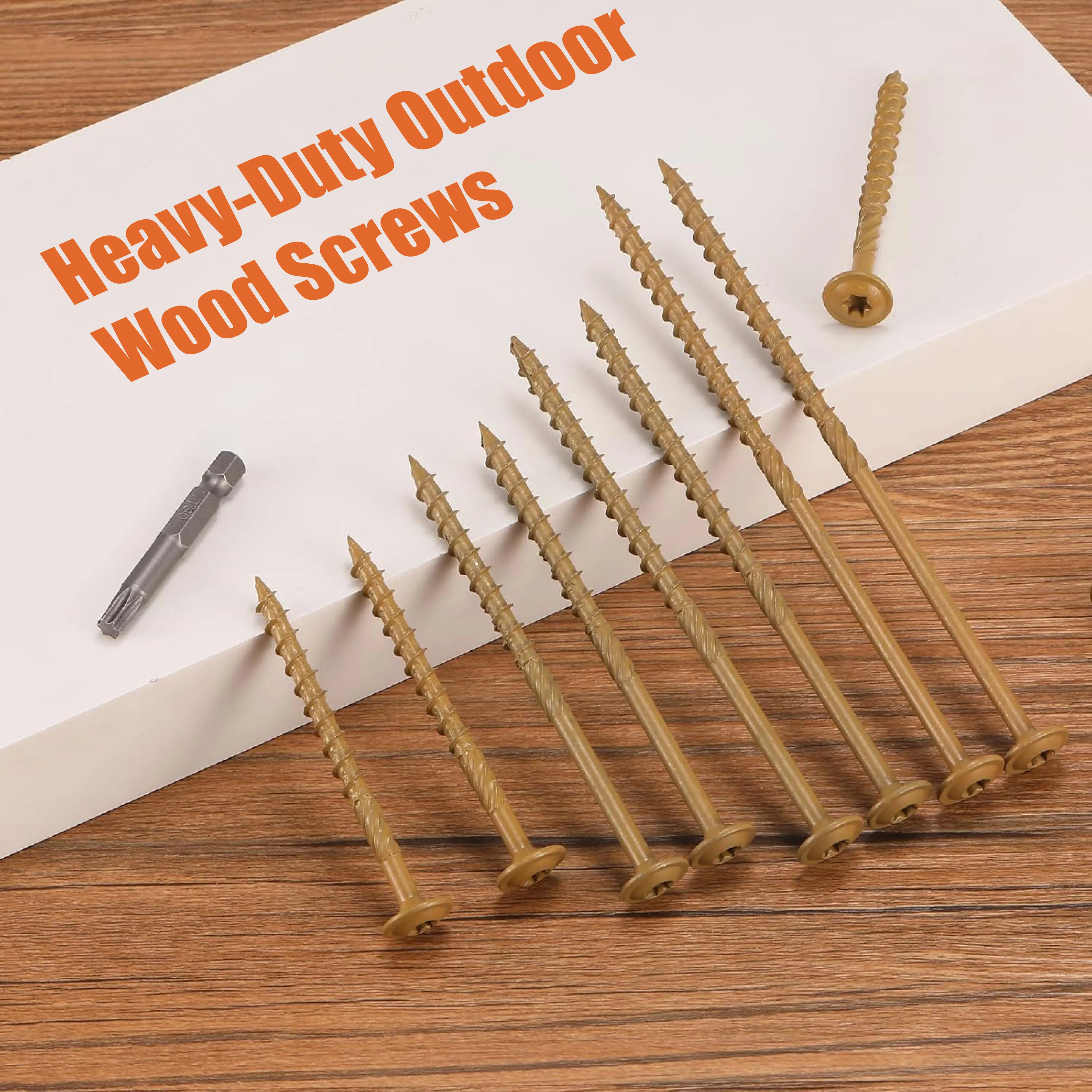 30pcs Heavy Duty Lag Screws - #14×3/4/5/6inch targe Wood Structural Screws with Oxide Coating, With 1pcs Star Drive bit & Self-Locking, Full Thread for Lumber, Black/Yellow,  Ideal for Outdoor, Home And Industrial
