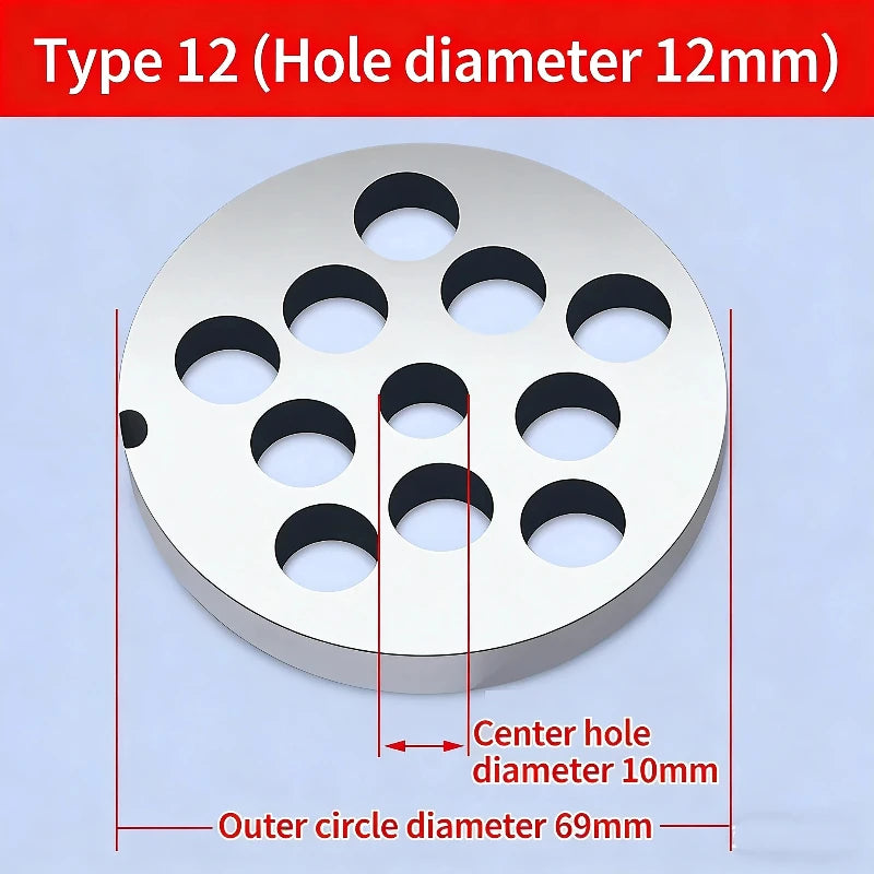 12 # Electric Meat Grinder Orifice Plate Blade Accessories, Stainless Steel Orifice Plate Grate Discharge Plate Round Knife