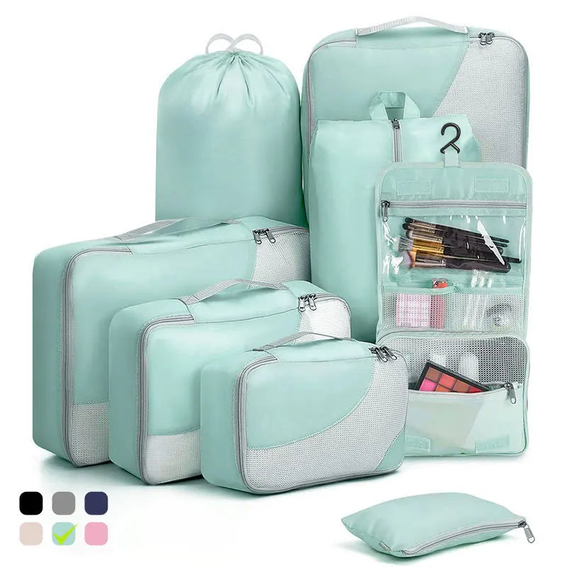 Good Quality 8 Pieces Suitcase Organizer Pouch Visual Mesh Packing Cubes Tear-resistant Clothing Storage Bags with Toiletry Bag