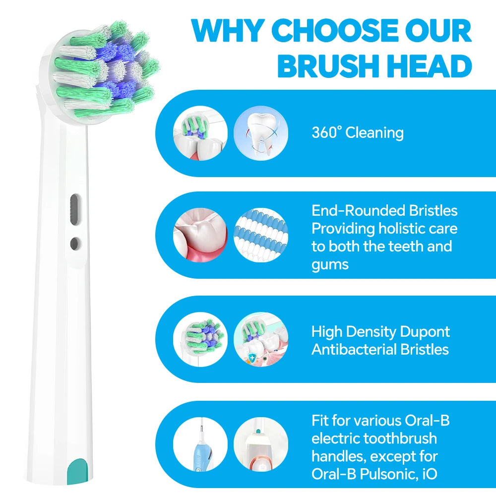 Toothbrush Head Travel Case with 4x Professional Cross Clean Replacement Brush Heads Compatible with Oral B Electric Toothbrush