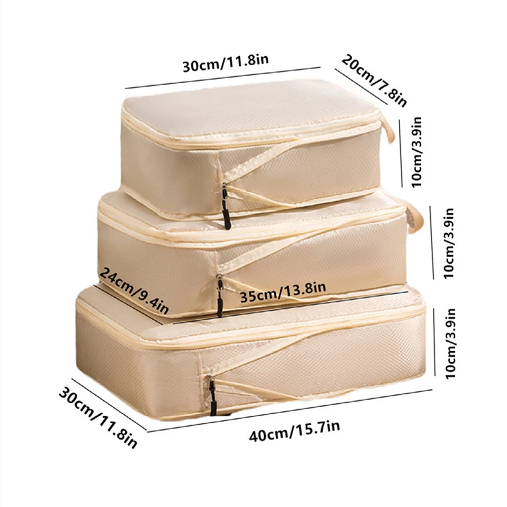 3Pcs/Set Travel Compressible Packing Cubes Multifunction Travel Storage Bag Waterproof Suitcase Nylon Portable Luggage Organizer