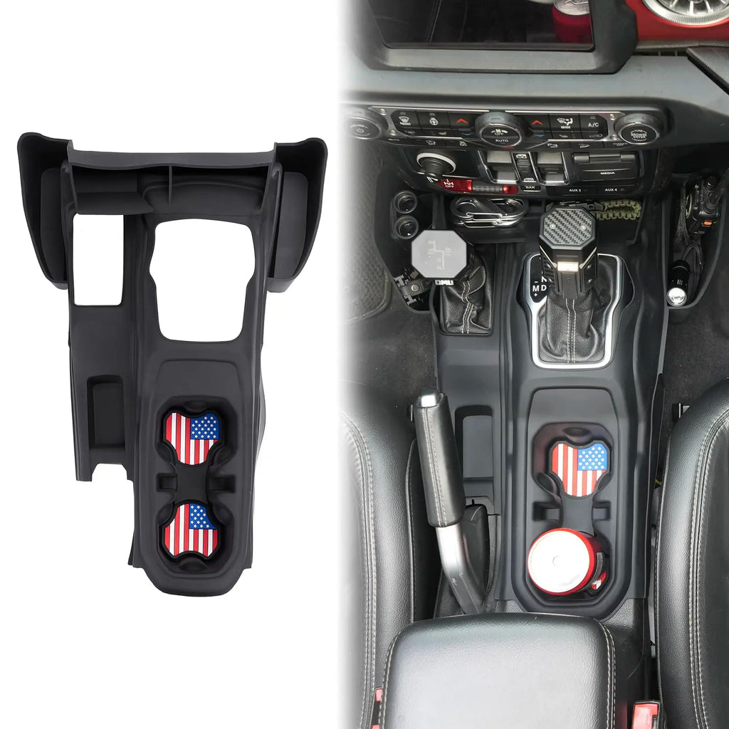 Center Console Organizer Gear Shift Side Storage Pocket Tray & Cup Holder For Jeep Wrangler JL JLU & Gladiator JT 2018 - 2025