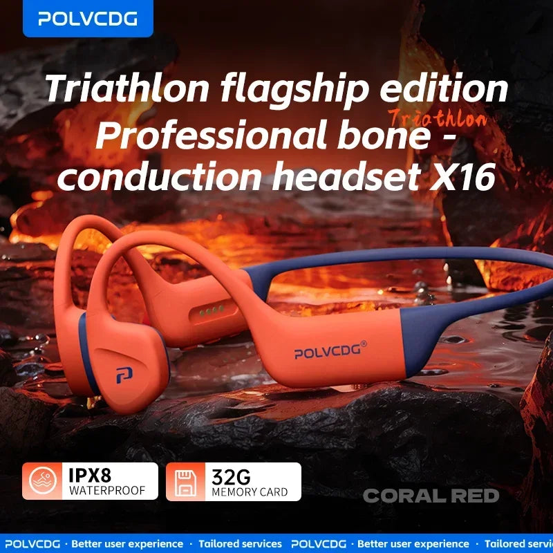POLVCDG Bone Conduction Earphones IPX8 Waterproof 32GB Memory Bluetooth 5.4 Silicone Material 2024 New Product X16