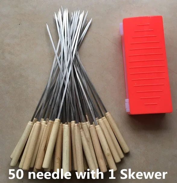 bbq needle with Meat Grill Skewer Barbecue Grill Needle Box Safety Meat bbq tools String Shish Beef Mutton Kebab Skewers maker