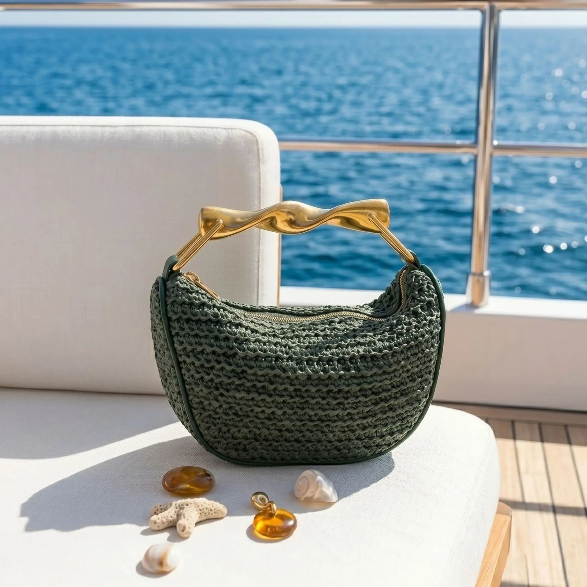 Casual vacation seaside woven straw fashion versatile metal pillow bag Boston clutch messenger bag