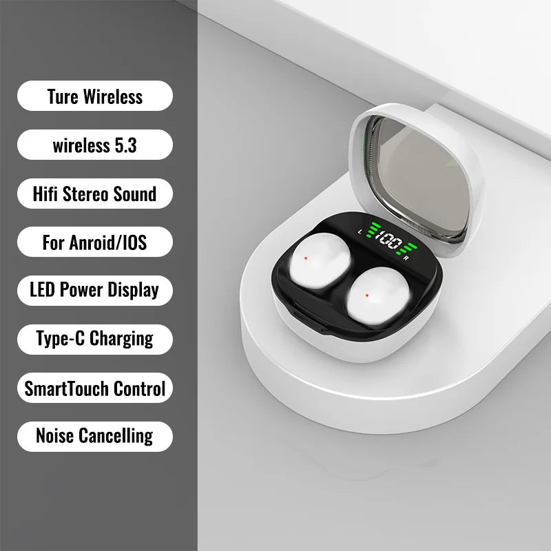 Mini Bluetooth 5.3 Headset HD Hifi Earbuds Invisible Sleep Game Sports Headphones Touch Control Earphones for Men Women