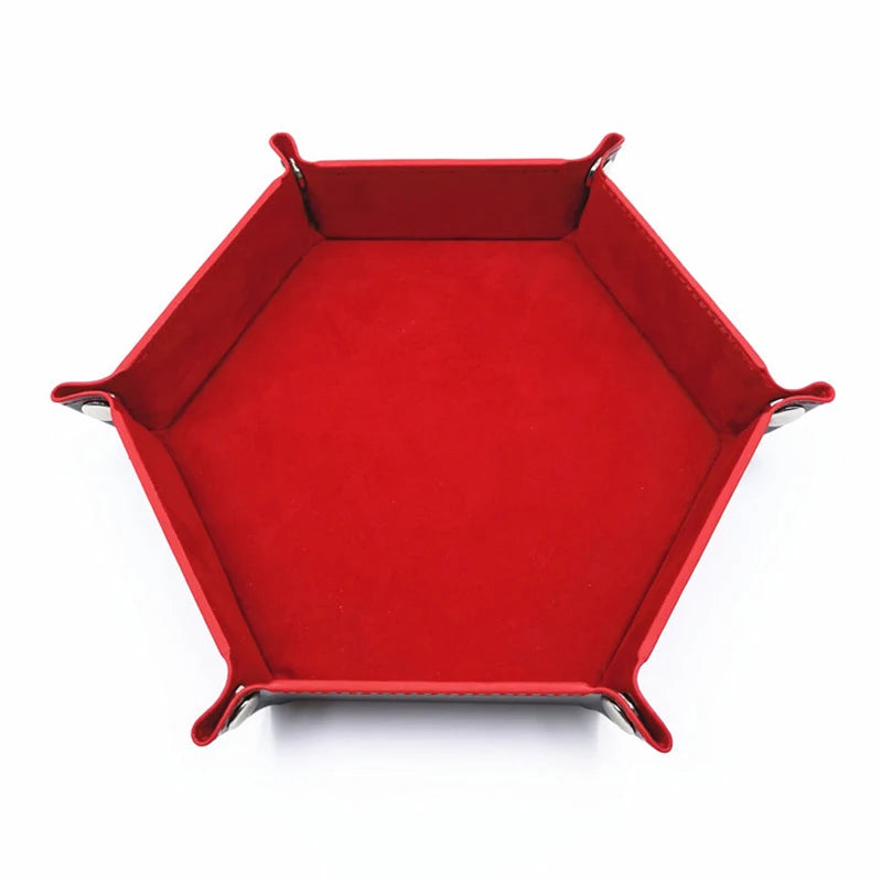 18Colors Foldable Dice Tray PU Leather Flannel Hexagonal Dice Rolling Plate Table Game Office Sundries Key Portable Storage Box