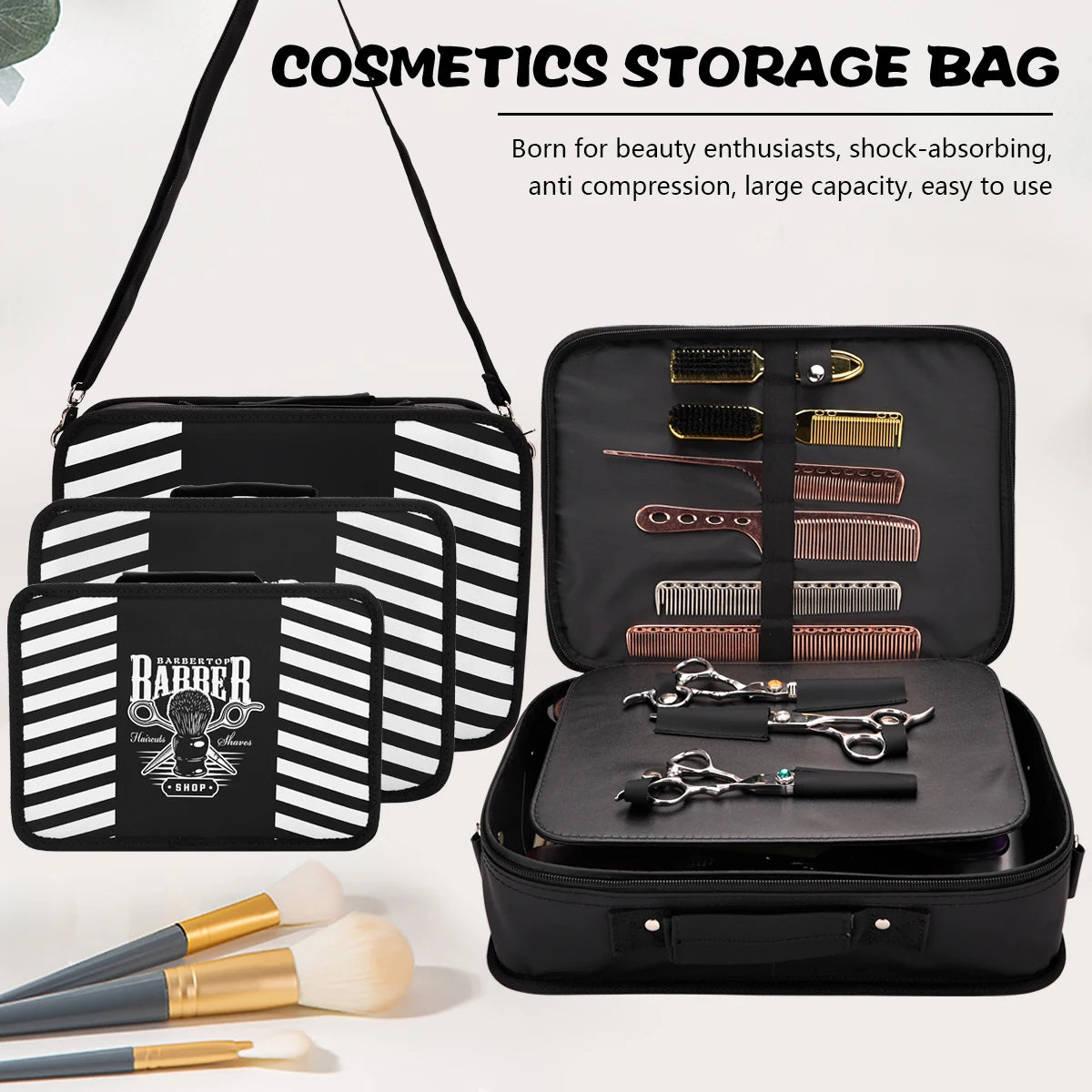 Large Capacity Barber Tool Storage Bag Multi-Function Organizer for Haircut Scissors Clippers Combs Styling Tools Valise Case
