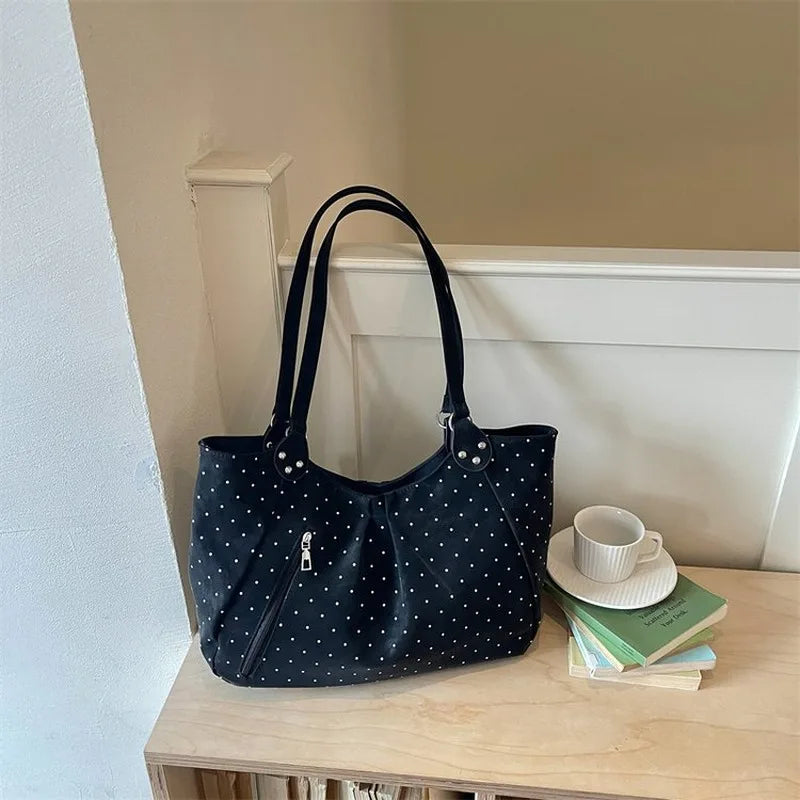 Women's Polka Dot Hobo Tote Bag Large Capacity Shoulder Handbag for Work School Daily Travel
