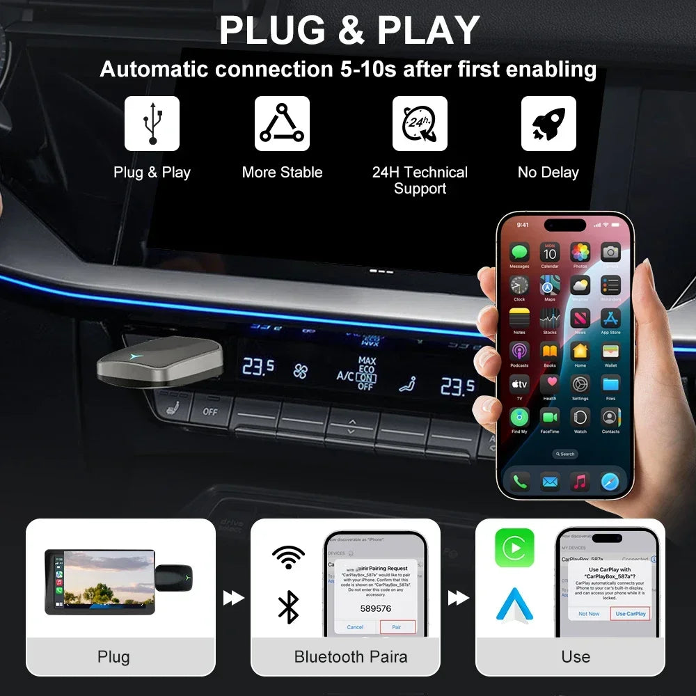 2026 CarPlay Android Auto Wireless Adapter Wired To Wireless Plug and Play Fast Connect Universal for Nissan Wireless Adapter