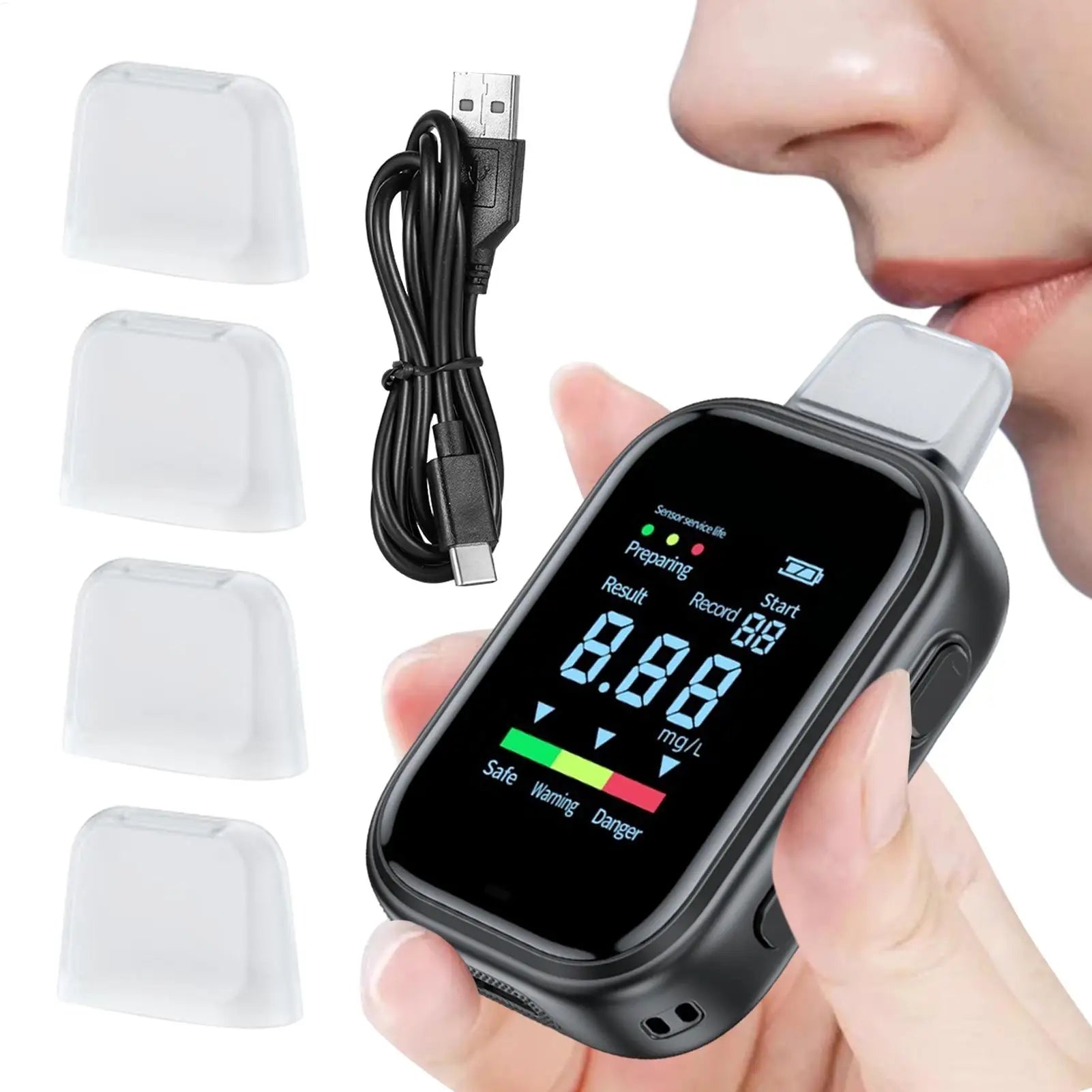 Portable Alcohol Tester Digital Breath Alcohol Tester Accurate Breathalyzer With LCD Display USB Rechargeable for Driving Car