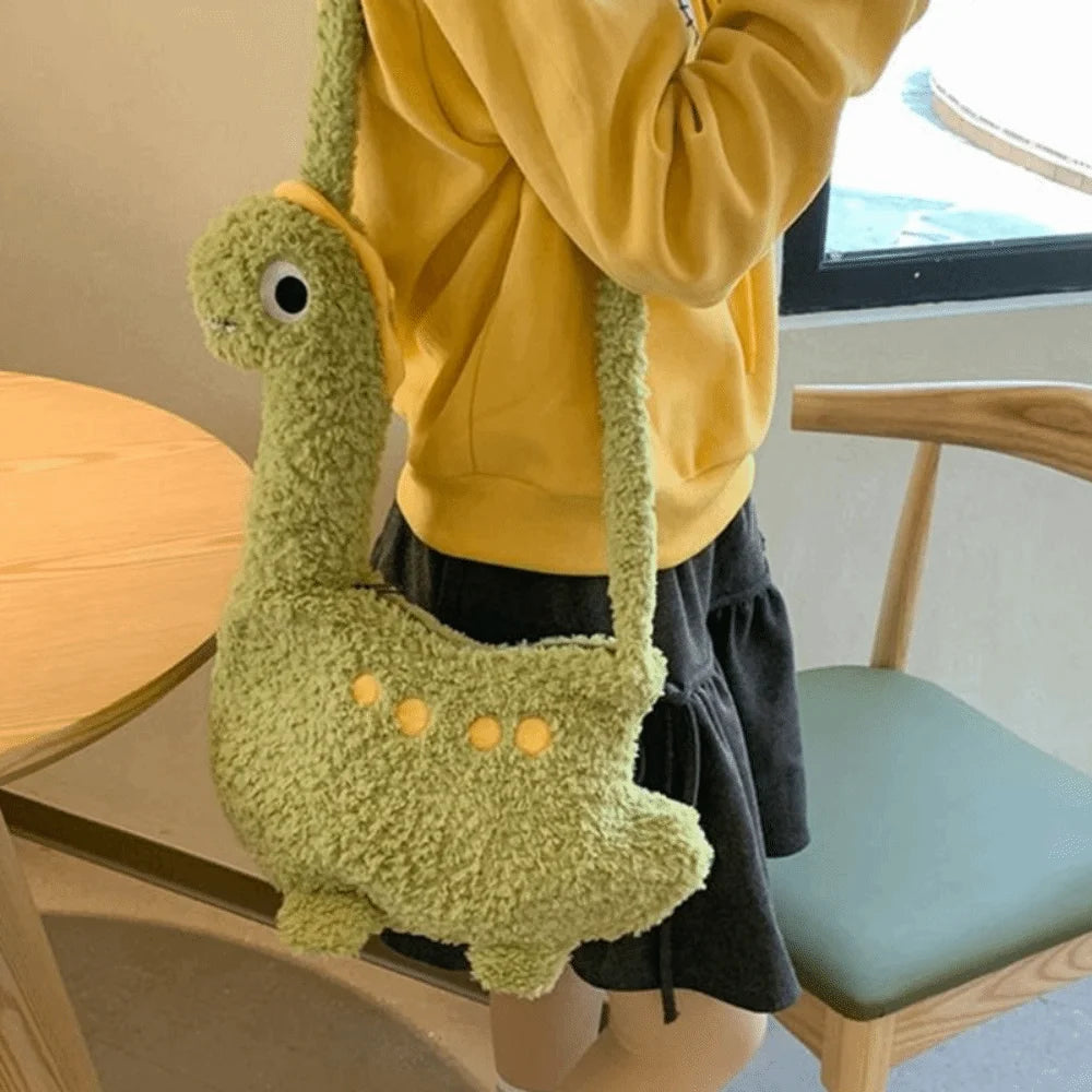 Casual Zipper Long Neck Dinosaur Bag Solid Color Large Capacity Cartoon Crossbody Bag Shoulder Bags Streetwear