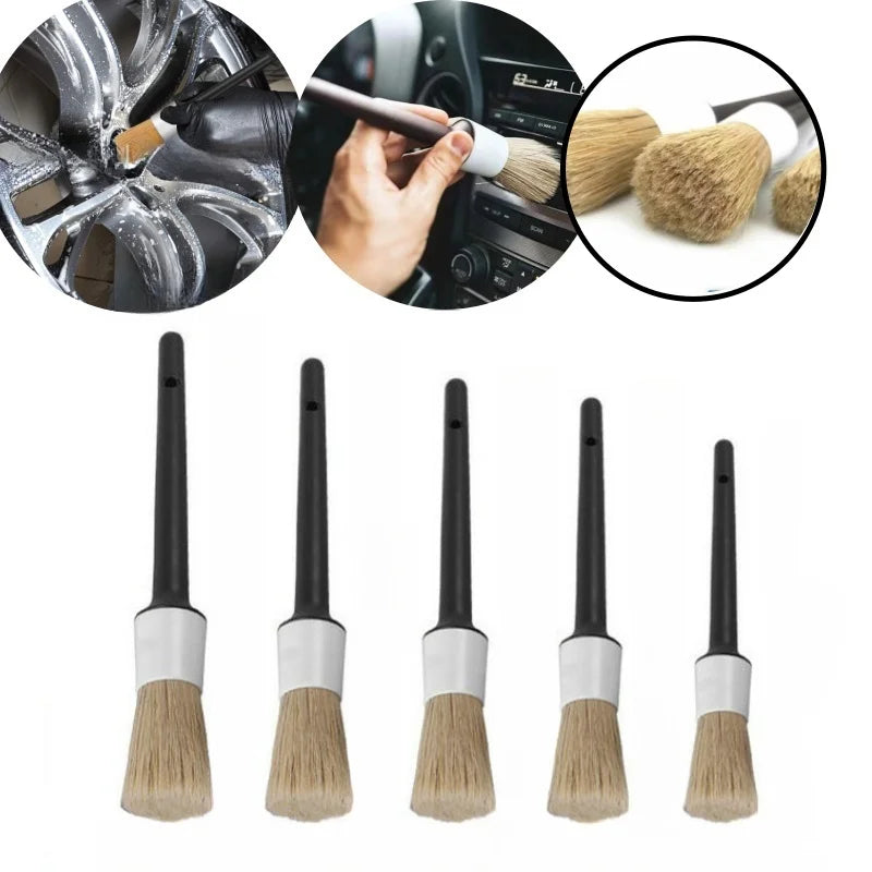 Car Detailing Brush Set 5Pc Premium Soft Auto Cleaning Brushes for Interior Exterior Wheels Emblems Air Vents Sensitive Surfaces
