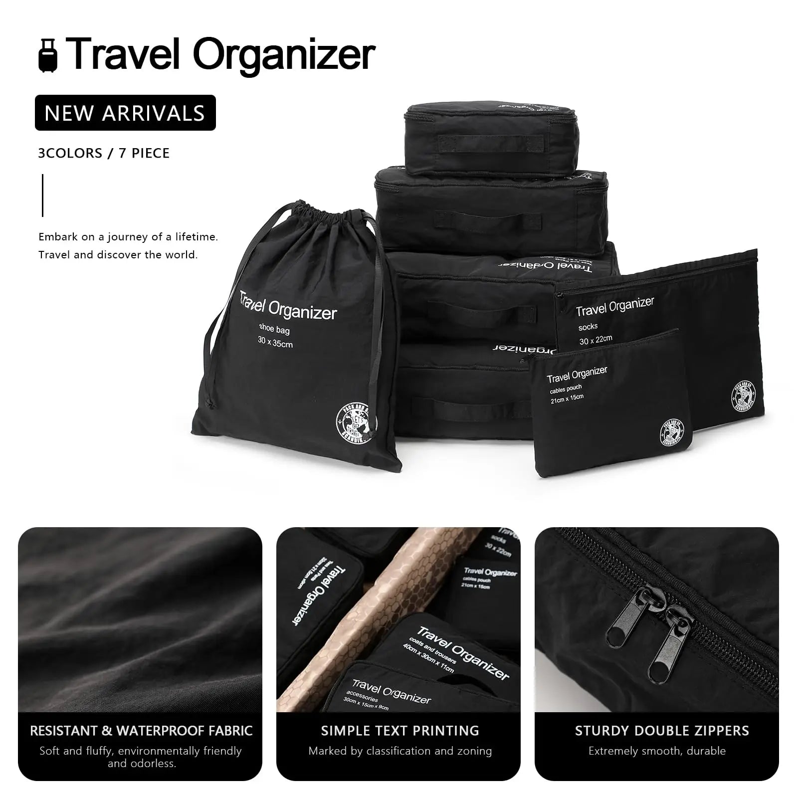 7Pcs Set Travel Bag Organizer Suitcase Packing Cubes Cases Portable Wardrobe Luggage Clothes Shoe Storage Pouch Packing Cubes