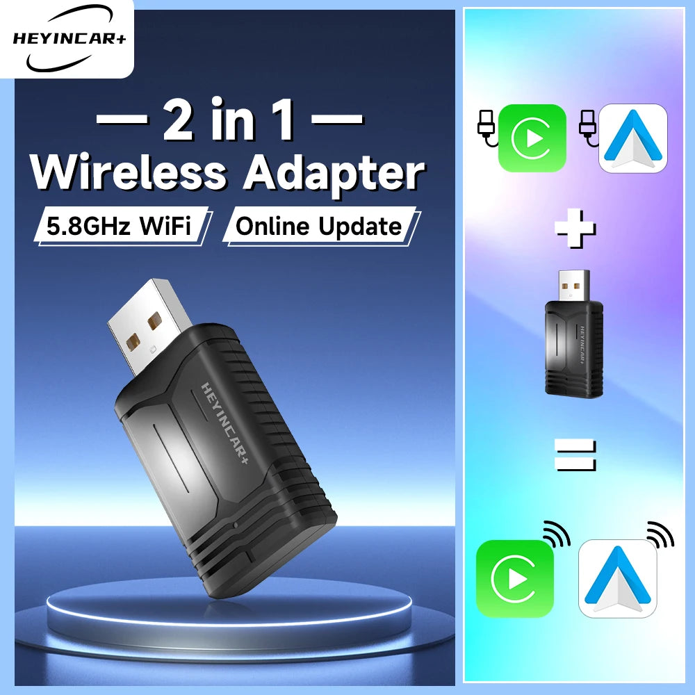 HEYINCAR 2 IN 1 Wireless Carplay Adapter, Converts Wired to Wireless CarPlay Adapter for iPhone, Wireless Control Plug & Play