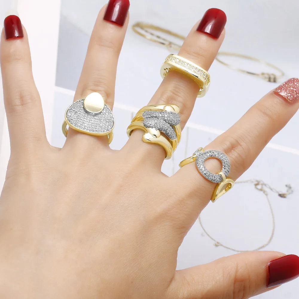 OCESRIO White Crystal Color Block Finger Statement Women Rings Copper Gold Plated Adjust Open Ring Women Fashion Jewelry righ49