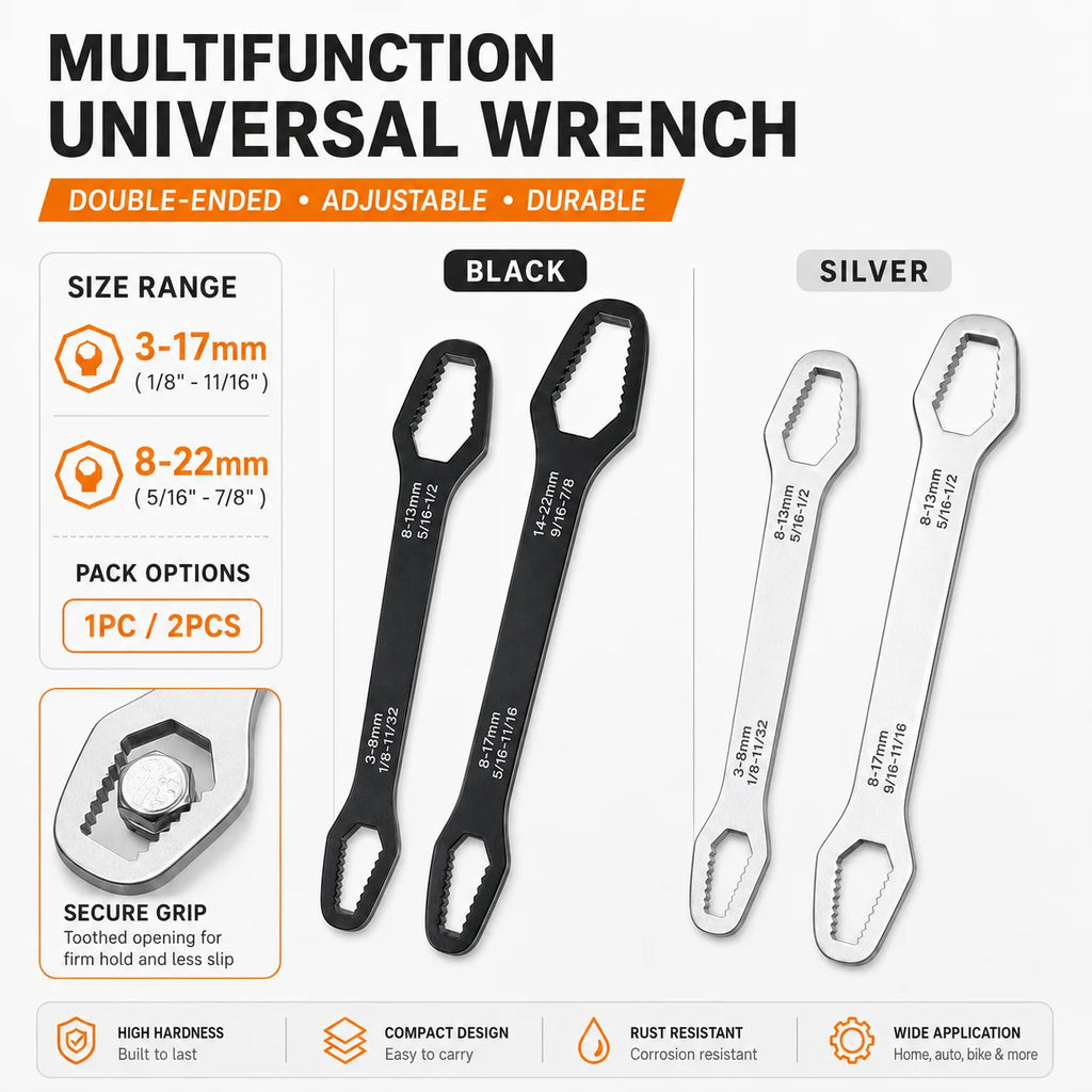 YONGRUN 1PC Universal Motorcycle Wrench 3-17mm 8-22mm Multi Function Repair Spanner Compact Bike Tool for Nut Bolt Adjustment