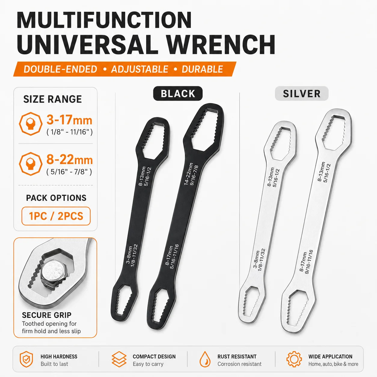 YONGRUN 1PC Universal Motorcycle Wrench 3-17mm 8-22mm Multi Function Repair Spanner Compact Bike Tool for Nut Bolt Adjustment