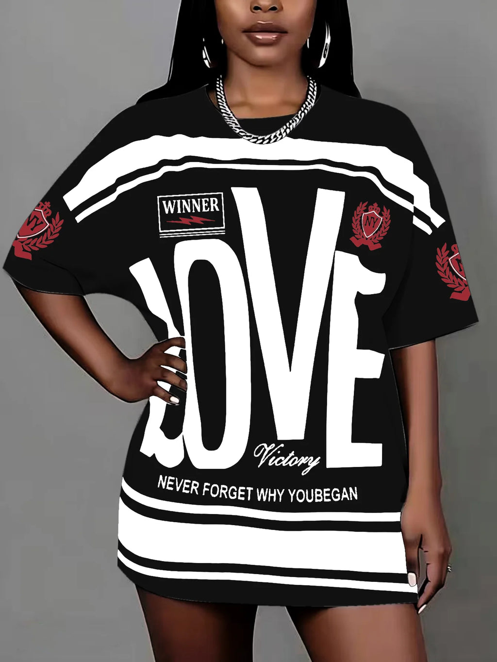 Plus size women's clothing  new round neck letter print T-shirt pullover top suitable for daily wear